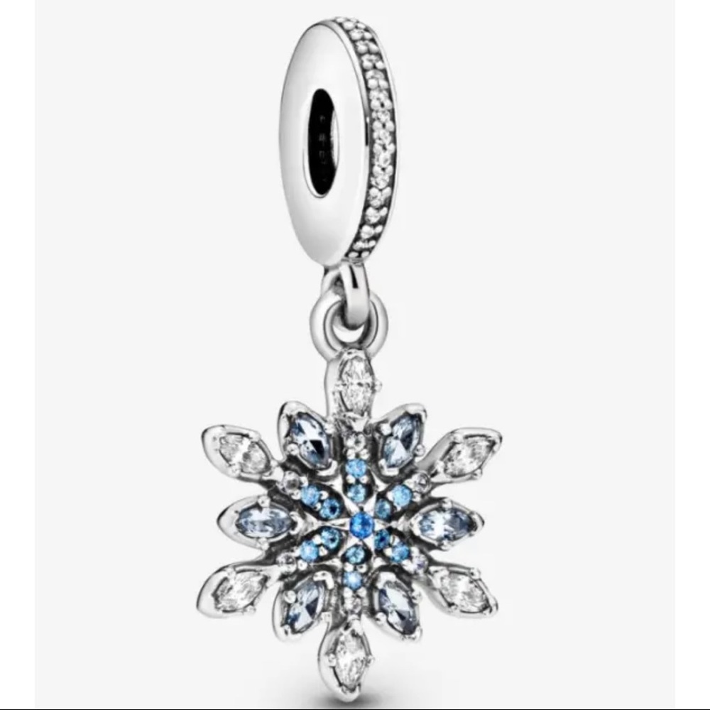 RETIRED PANDORA CHARM SPARKLY CINDERELLA SNOWFLAKE DANGLE CHARM W/ CZ STONES